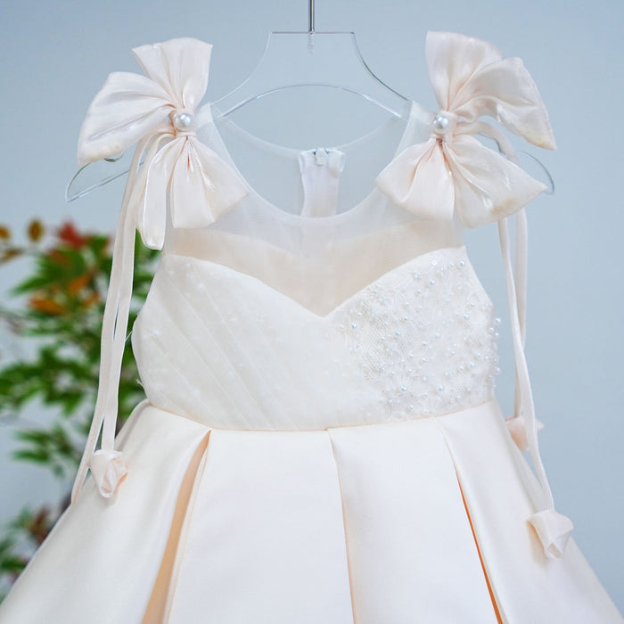 Flower Girl Dress with Stain Pearls for Birthday Wedding Party J582