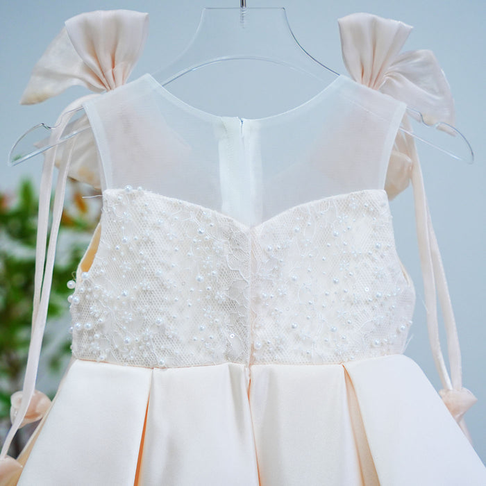 Flower Girl Dress with Stain Pearls for Birthday Wedding Party J582