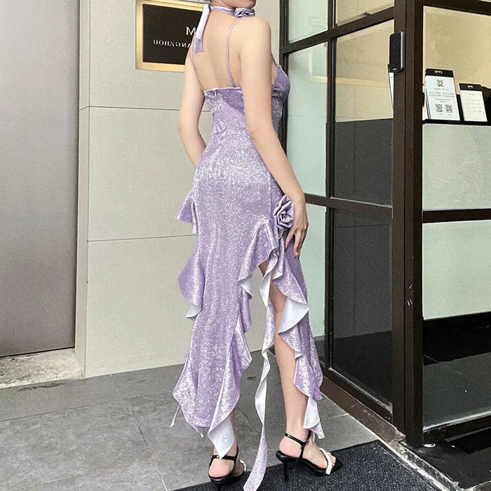 Bling Glitter Flowers Ruffle Dress fashionnsio
