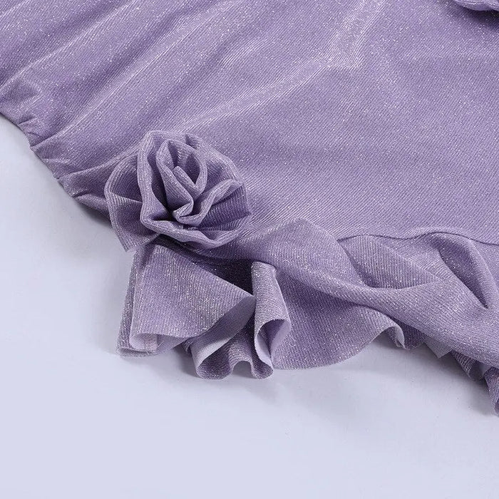 Bling Glitter Flowers Ruffle Dress fashionnsio