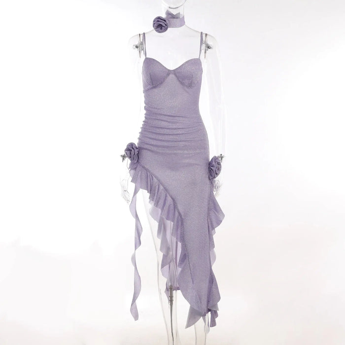 Bling Glitter Flowers Ruffle Dress fashionnsio