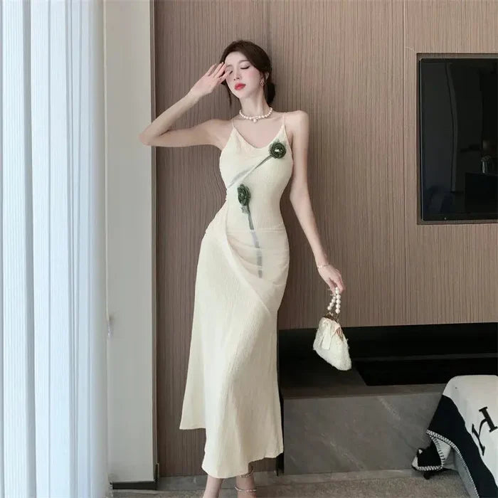 Flowers Mesh Slim Dress fashionnsio
