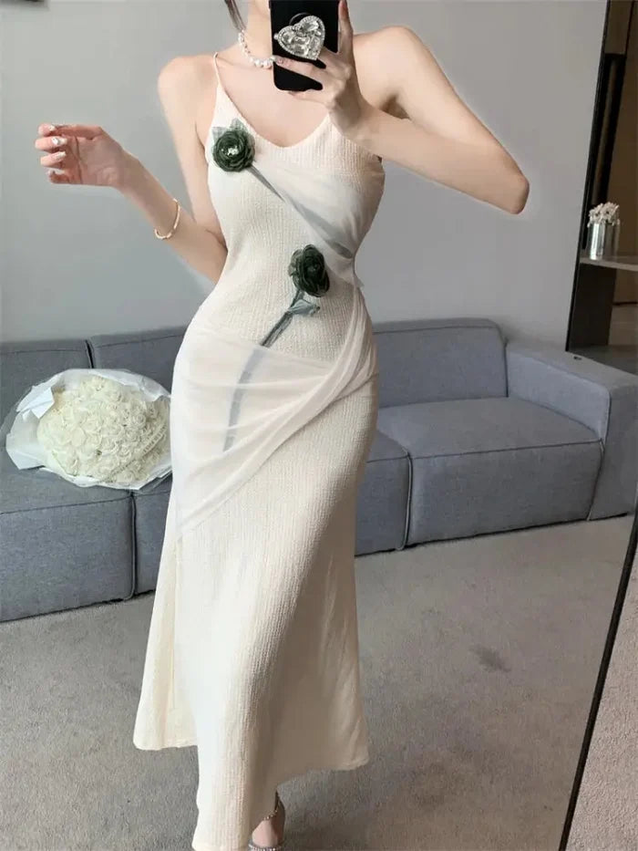 Flowers Mesh Slim Dress fashionnsio