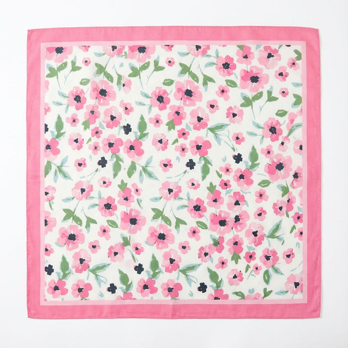 Flowers Sqaure Silk Feel Scarf (70x70cm) - Pink