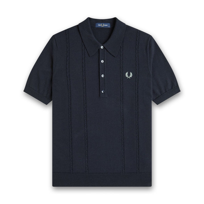 Fred Perry - Cable Knitted Shirt in Navy - Nigel Clare
