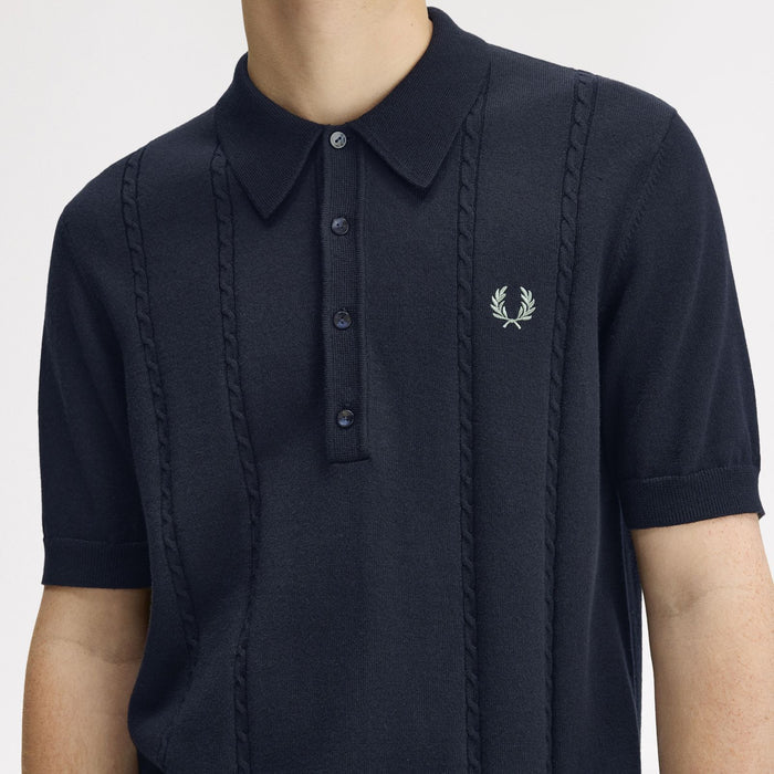 Fred Perry - Cable Knitted Shirt in Navy - Nigel Clare