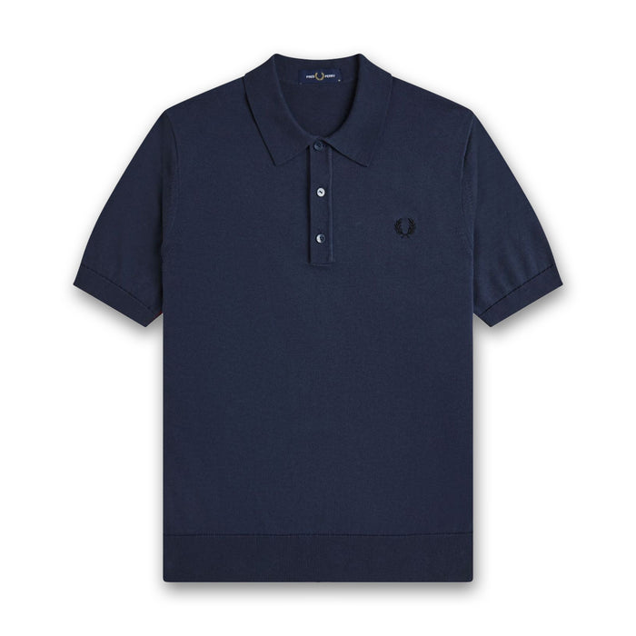 Fred Perry - Cotton Knitted Polo Shirt in Dark Airforce - Nigel Clare