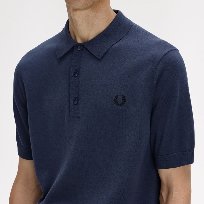Fred Perry - Cotton Knitted Polo Shirt in Dark Airforce - Nigel Clare
