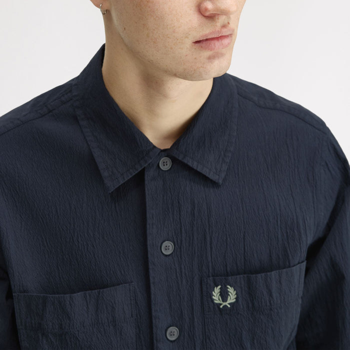 Fred Perry - Seersucker Overshirt in Navy - Nigel Clare