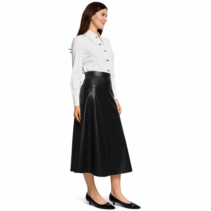 Genuine Lambskin Leather A-Line Midi Skirt