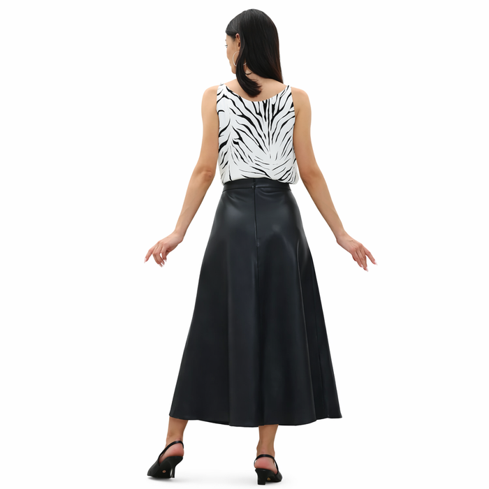 Genuine Lambskin Leather A-Line Midi Skirt