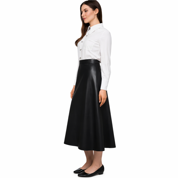 Genuine Lambskin Leather A-Line Midi Skirt