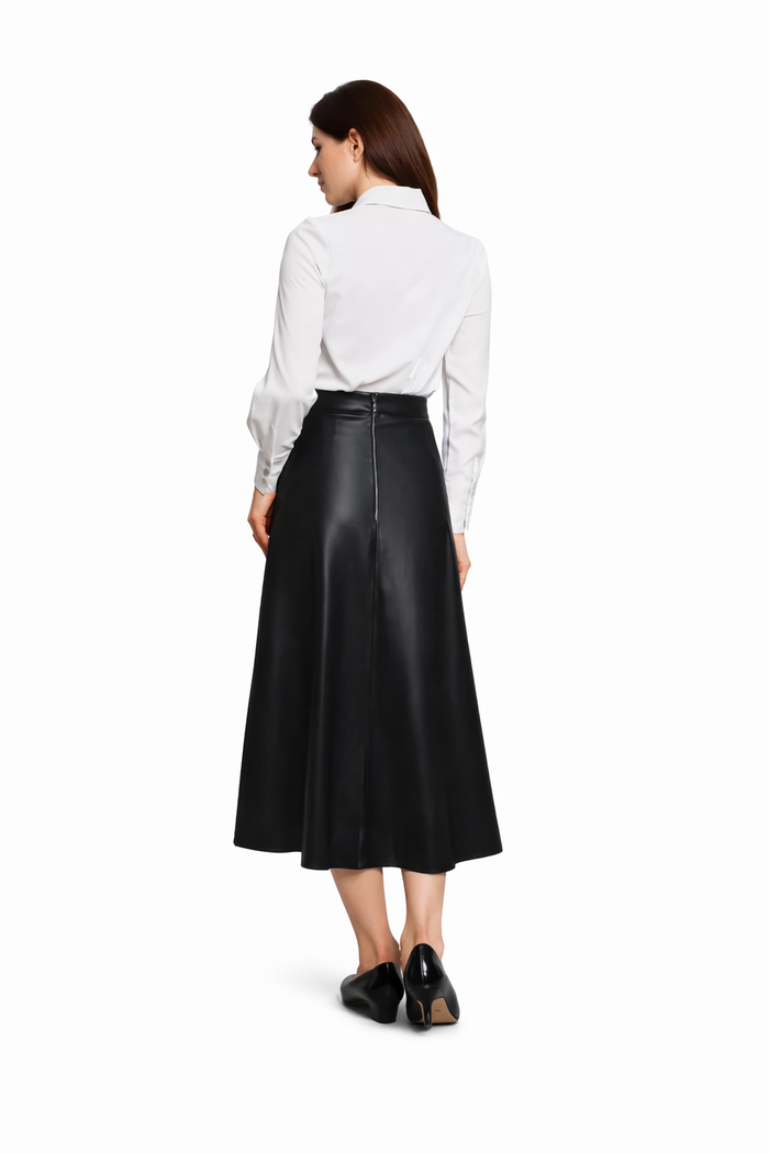 Genuine Lambskin Leather A-Line Midi Skirt