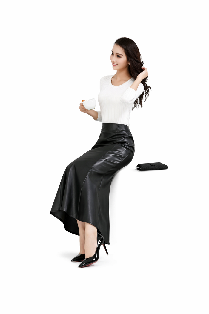 Genuine Lambskin Leather Trumpet Style Maxi Skirt