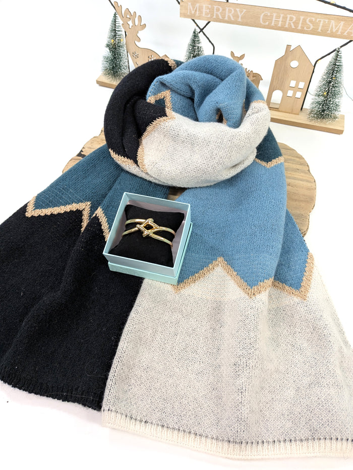 Golden Skies Gift Set – Oversized Scarf & Gold Criss-Cross Bracelet
