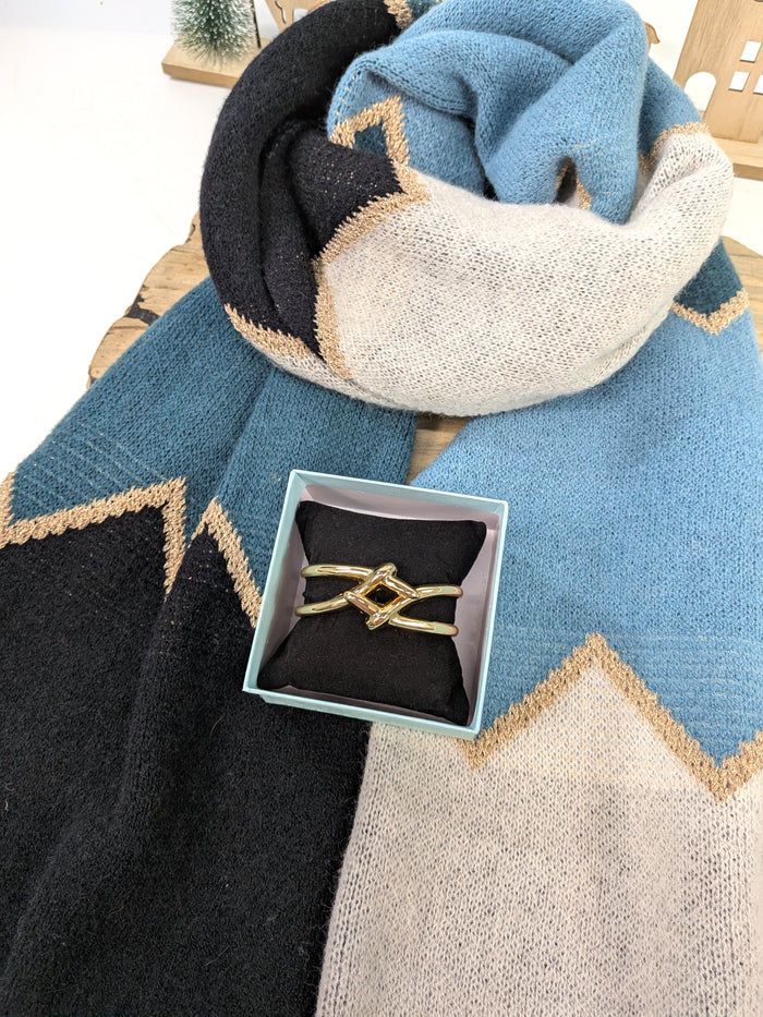 Golden Skies Gift Set – Oversized Scarf & Gold Criss-Cross Bracelet