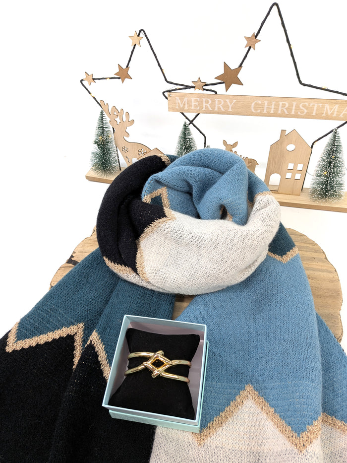 Golden Skies Gift Set – Oversized Scarf & Gold Criss-Cross Bracelet