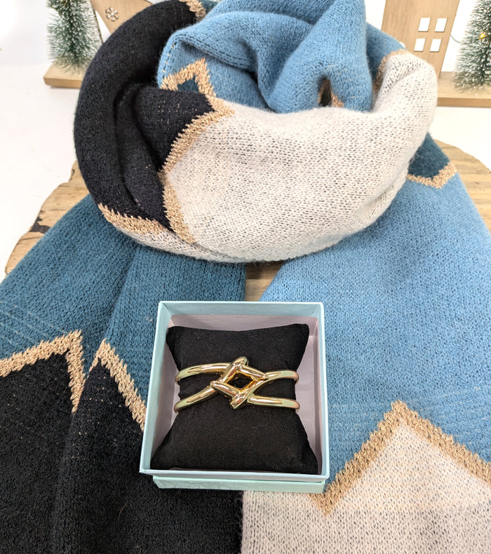 Golden Skies Gift Set – Oversized Scarf & Gold Criss-Cross Bracelet