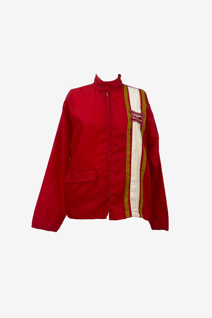 Golfast 1970s Red 'Miller High Life' patch team jacket