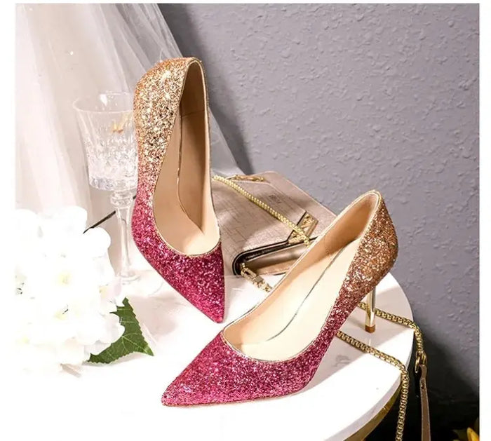 Sequin Gradient Pointed Heels fashionnsio