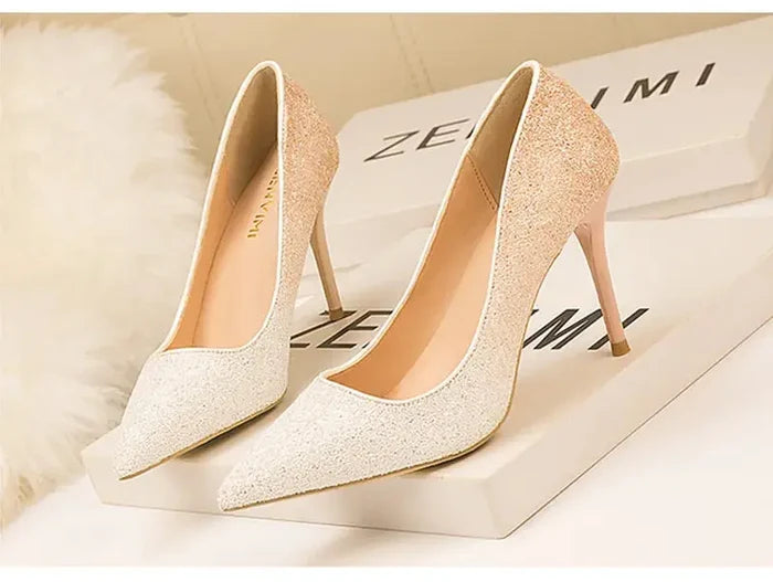 Sequin Gradient Pointed Heels fashionnsio