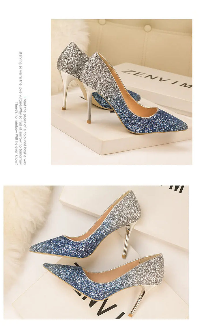 Sequin Gradient Pointed Heels fashionnsio