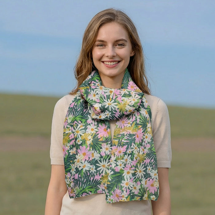 Green Daisy Scarf (50x180cm) - Exclusive Design