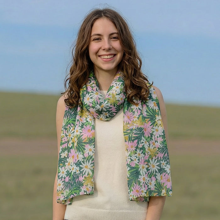 Green Daisy Scarf (50x180cm) - Exclusive Design