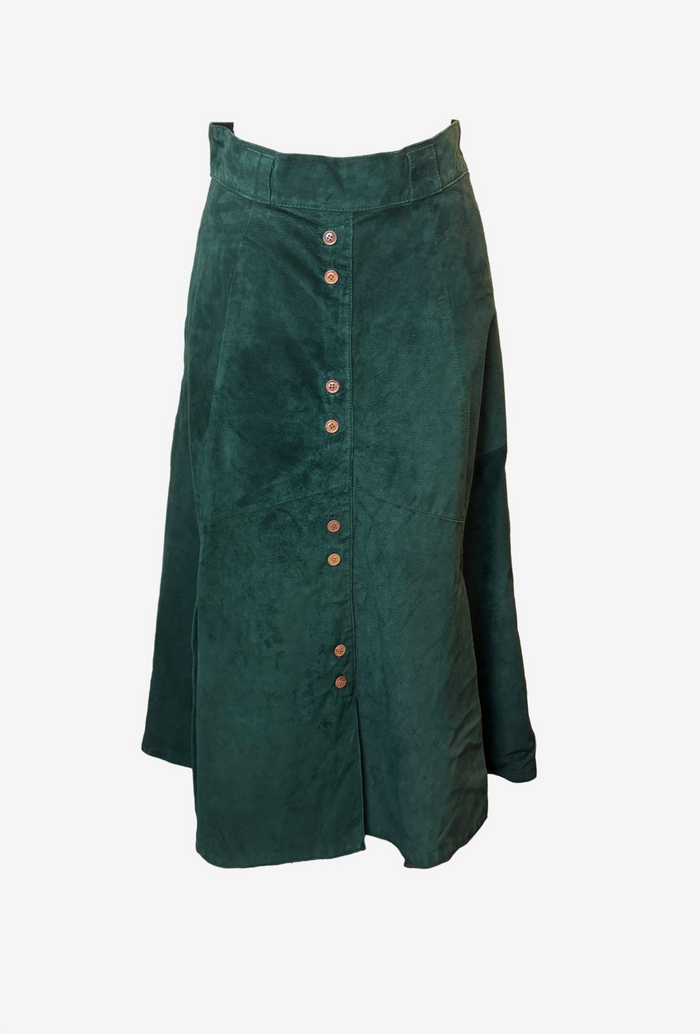 Green Suede Maxi Zip Up Skirt image 0