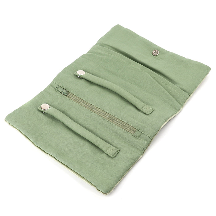 Green Velvet Dahlias Embroidered Jewellery Roll