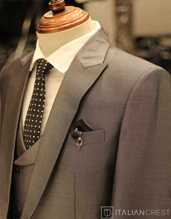 Grey 3-Piece Peak Lapel Suit