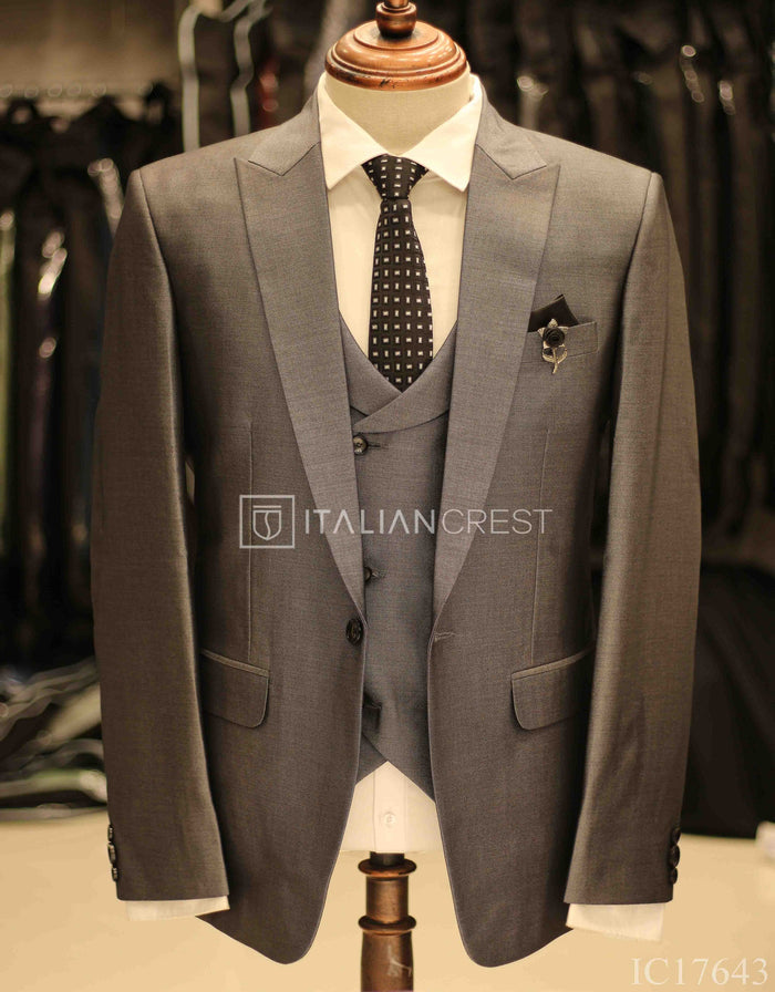 Grey 3-Piece Peak Lapel Suit