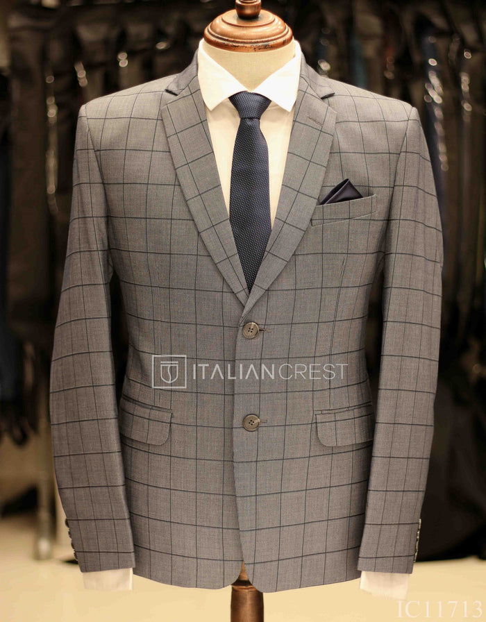 Grey Checked Single Breasted Suit