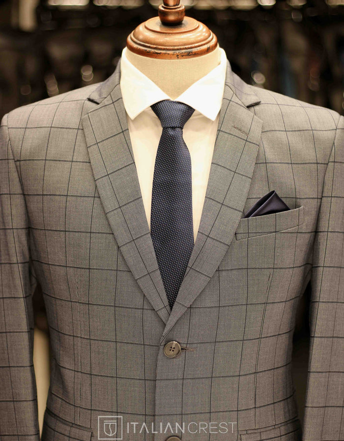 Grey Checked Single Breasted Suit