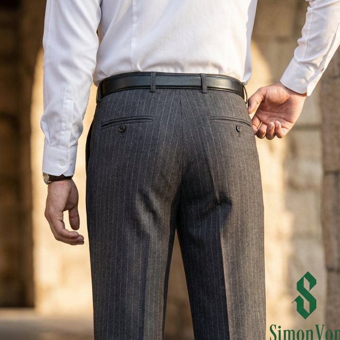 Grey  striped  9885 Mens Formal Trousers-9885