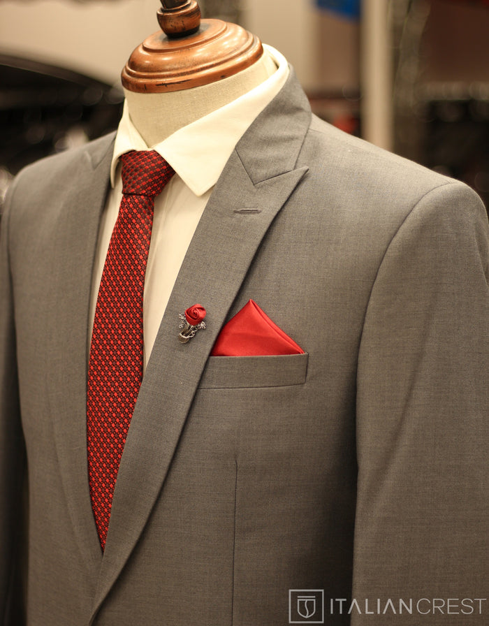Grey Wool Feel Peak Lapel Suit