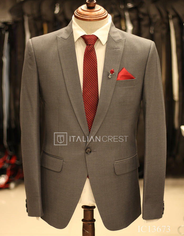 Grey Wool Feel Peak Lapel Suit