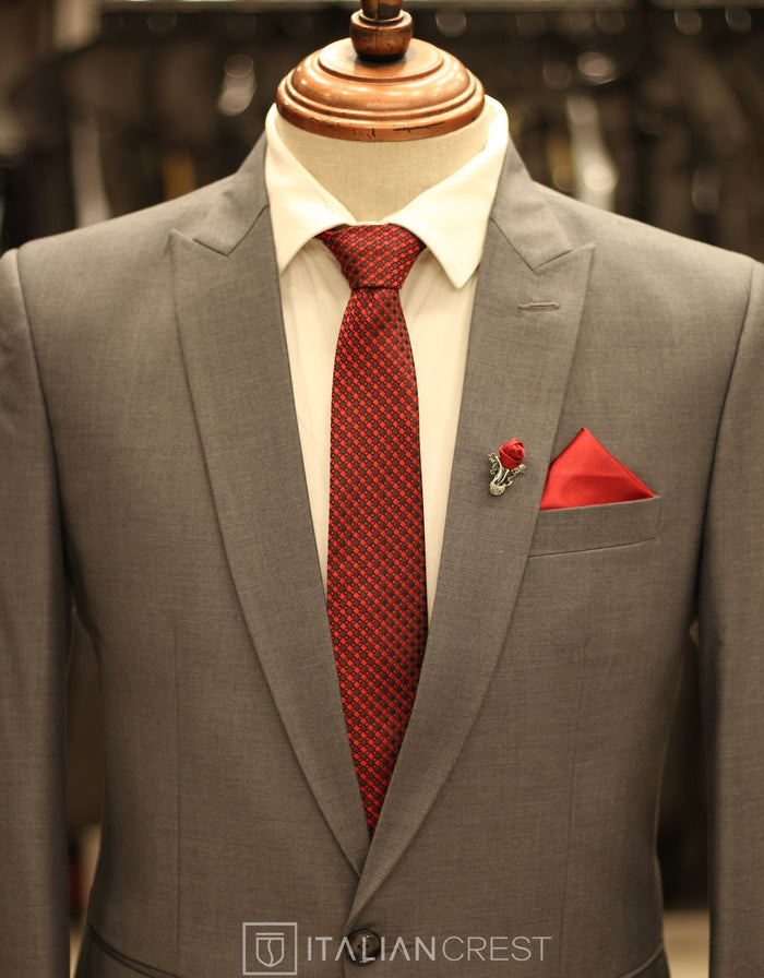 Grey Wool Feel Peak Lapel Suit
