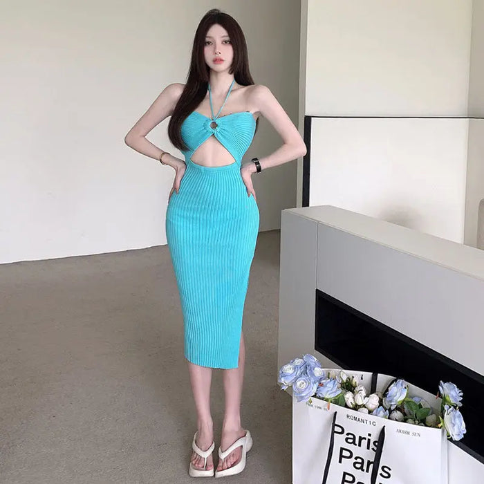Halter Neck Cut-out Knitted Dress fashionnsio