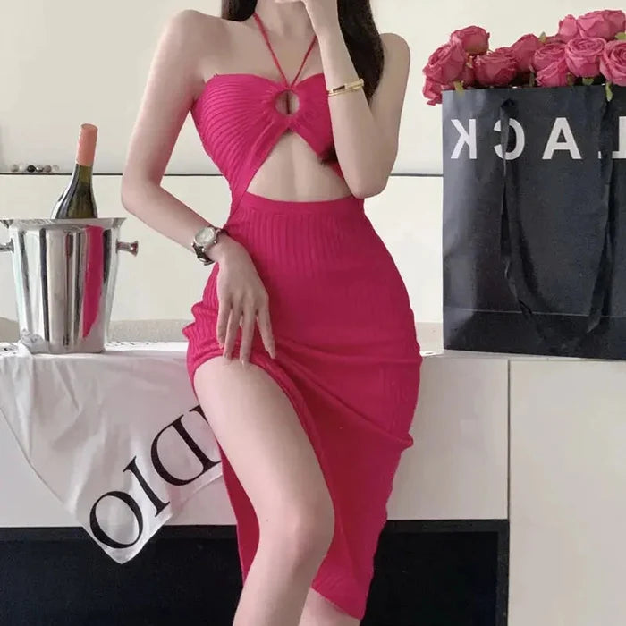 Halter Neck Cut-out Knitted Dress fashionnsio
