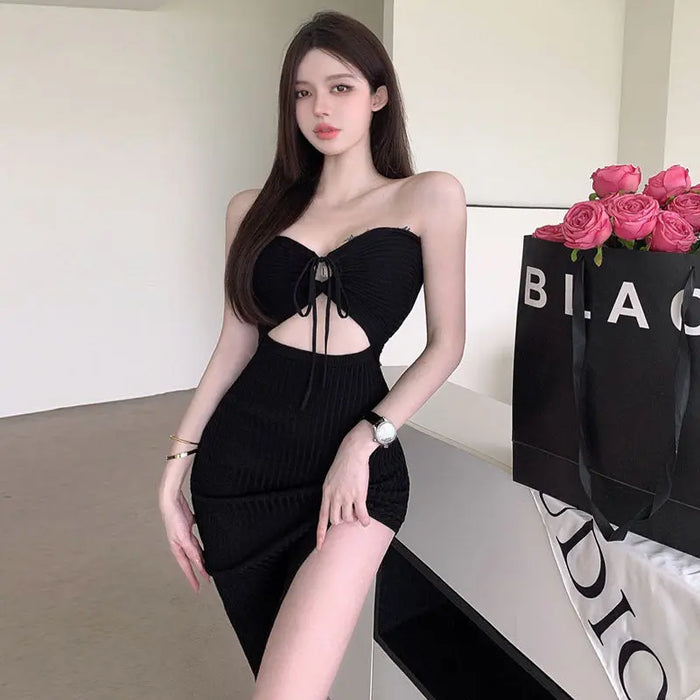 Halter Neck Cut-out Knitted Dress fashionnsio