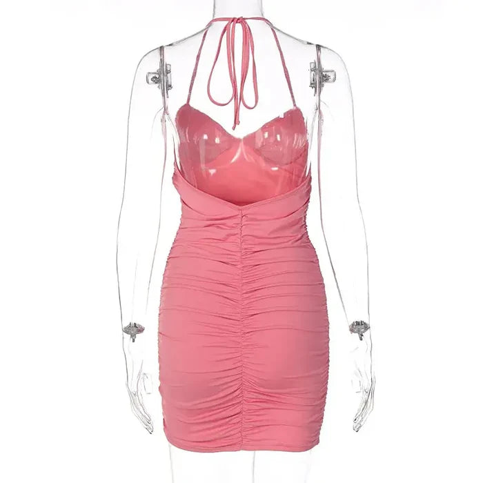 Draped Pleated Mini Dress fashionnsio