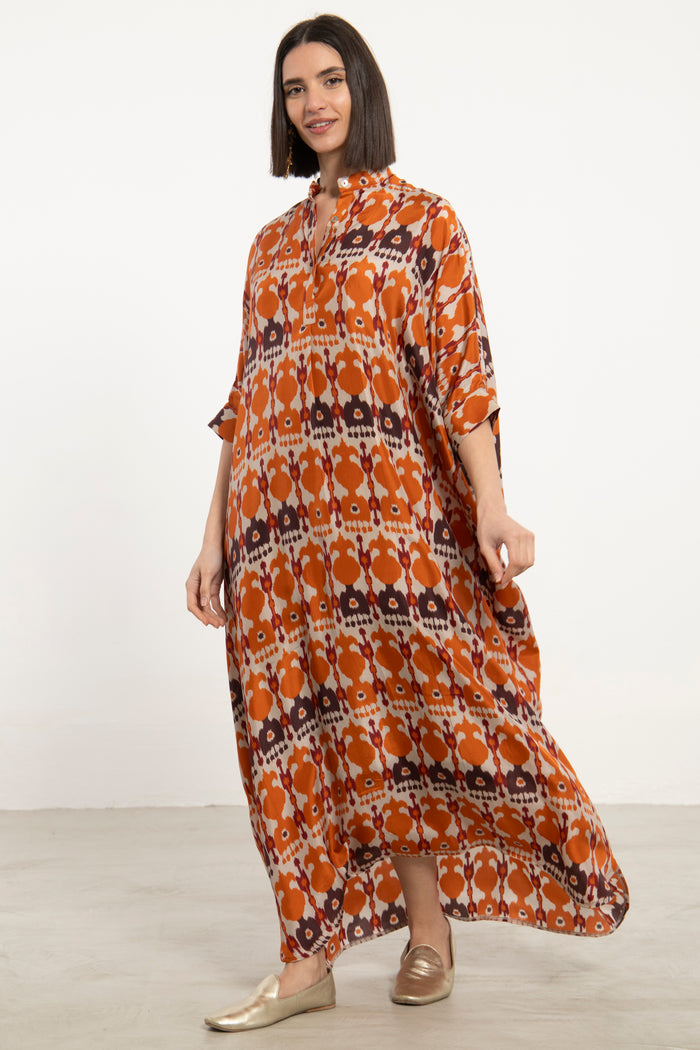 Helen Silk Orange Print Dress
