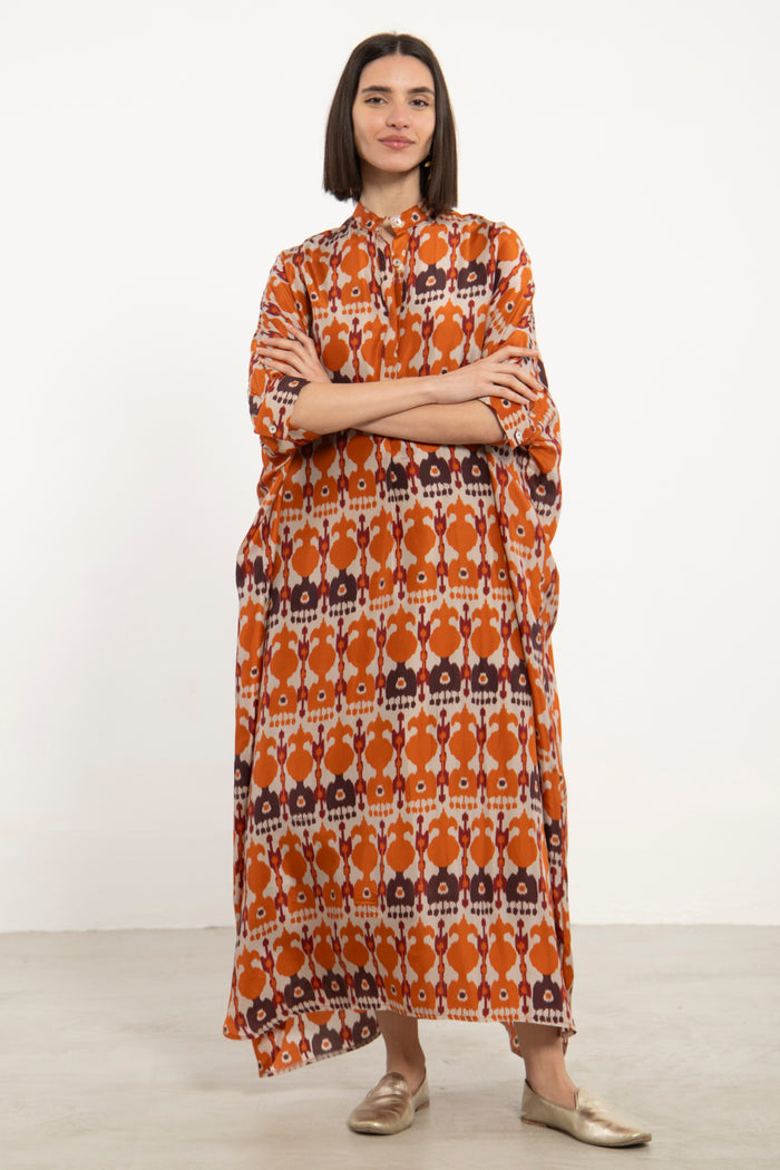 Helen Silk Orange Print Dress