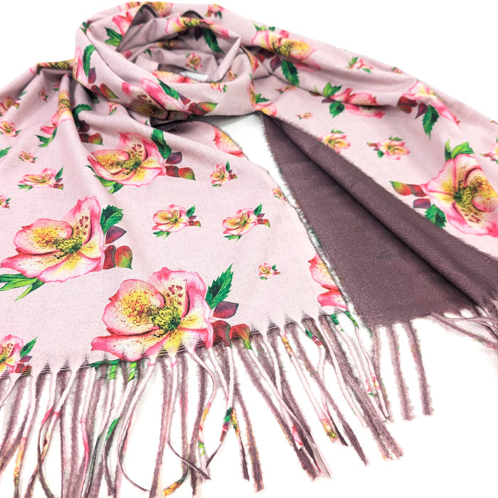 Hellebore Pashmina Style Scarf (70x180cm) - Pink - Exclusive Design