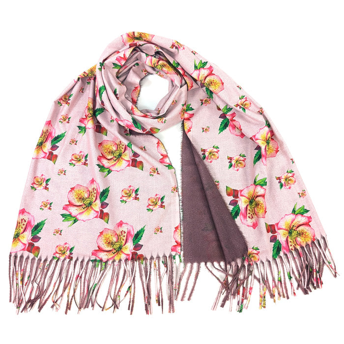 Hellebore Pashmina Style Scarf (70x180cm) - Pink - Exclusive Design