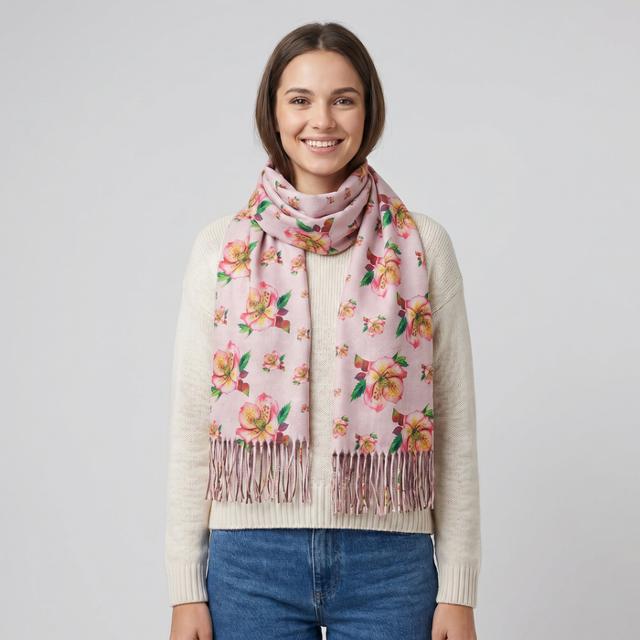Hellebore Pashmina Style Scarf (70x180cm) - Pink - Exclusive Design