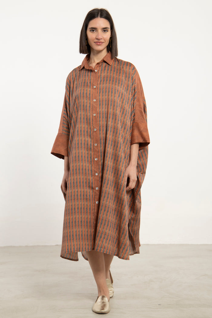 Hiba Cotton Satin Brown Dress