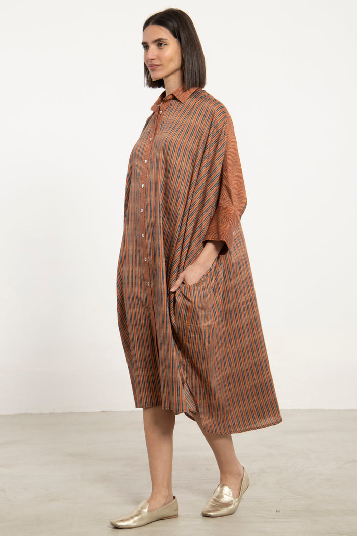 Hiba Cotton Satin Brown Dress