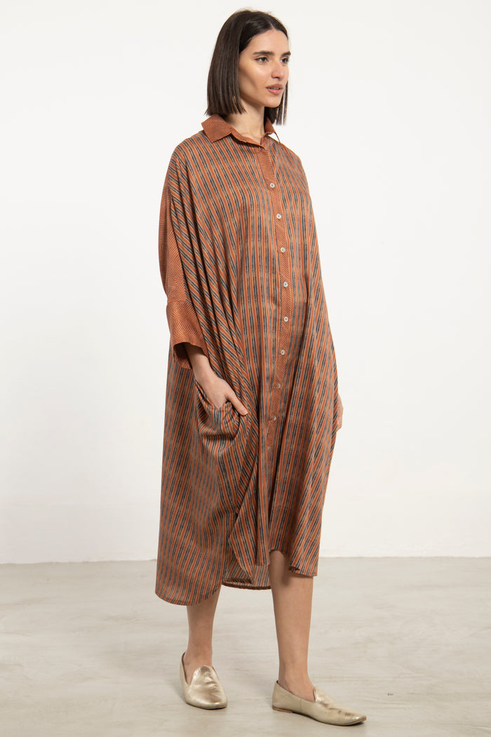 Hiba Cotton Satin Brown Dress